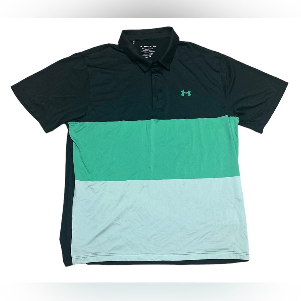 Under Armour Polo Shirt Men’s XXL Black Green Loose Coupe Heat Gear Activewear